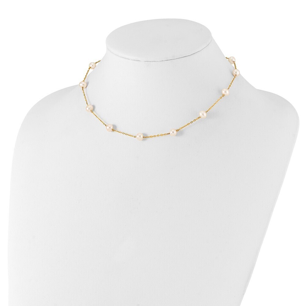 14k Yellow Gold 5.5-6.5mm White Near Round Fw Cultured Pearl 12-station Necklace - Picture 2 of 4